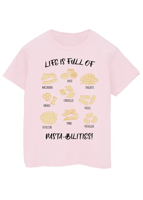 Brands In Life Is Full Of Pasta-bilities Kids Pink Graphic T-Shirt (3-13 Years) - 3-4 Yrs Image 1