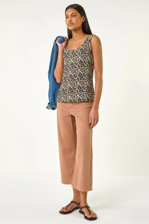 Roman Natural Animal Print Textured Vest Top - 12 Image 3