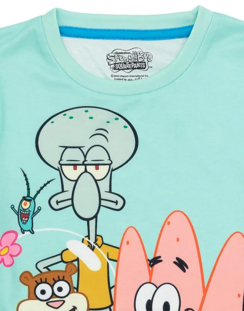 Vanilla Underground SpongeBob Characters Kids Multi Coloured Blue Shortie Pyjamas (3-14 Years) - Age 5-6 Years Image 4