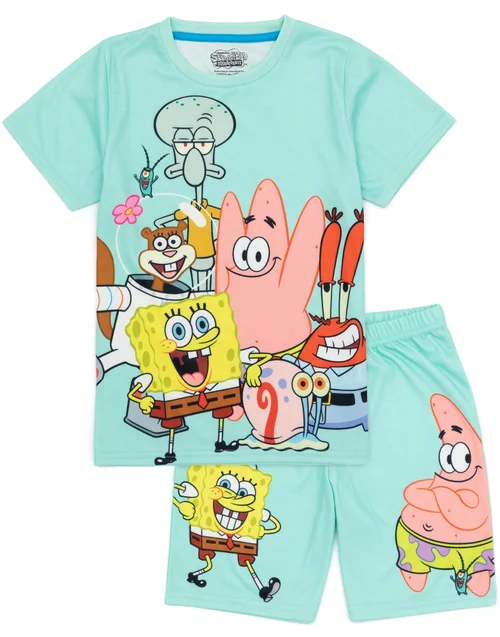 Vanilla Underground SpongeBob Characters Kids Multi Coloured Blue Shortie Pyjamas (3-14 Years) - Age 5-6 Years Image 1