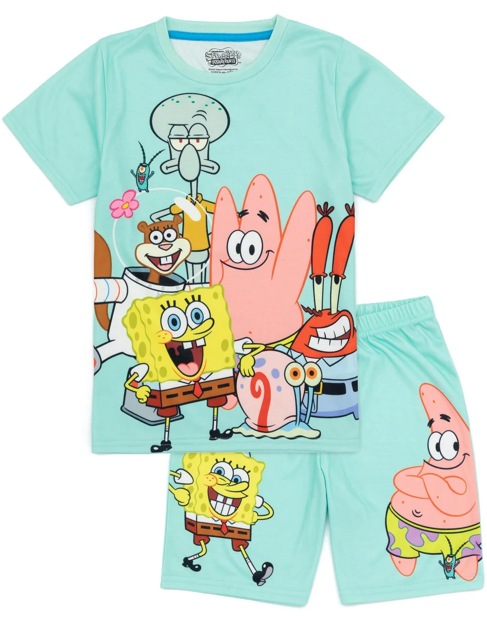 Vanilla Underground SpongeBob Characters Kids Multi Coloured Blue Shortie Pyjamas (3-14 Years) - Age 13-14 Years Image 1