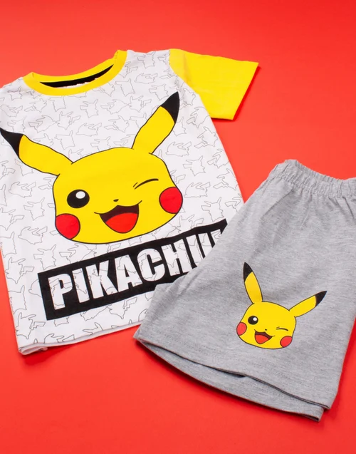Vanilla Underground Pokemon Kids White Pikachu Shortie Pyjamas (3-12 Years) - Age 9-10 Years Image 3