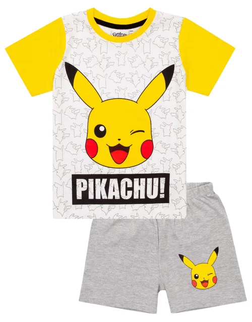 Vanilla Underground Pokemon Kids White Pikachu Shortie Pyjamas (3-12 Years) - Age 9-10 Years Image 1