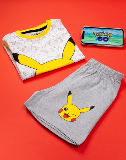 Vanilla Underground Pokemon Kids White Pikachu Shortie Pyjamas (3-12 Years) - Age 9-10 Years Image 2