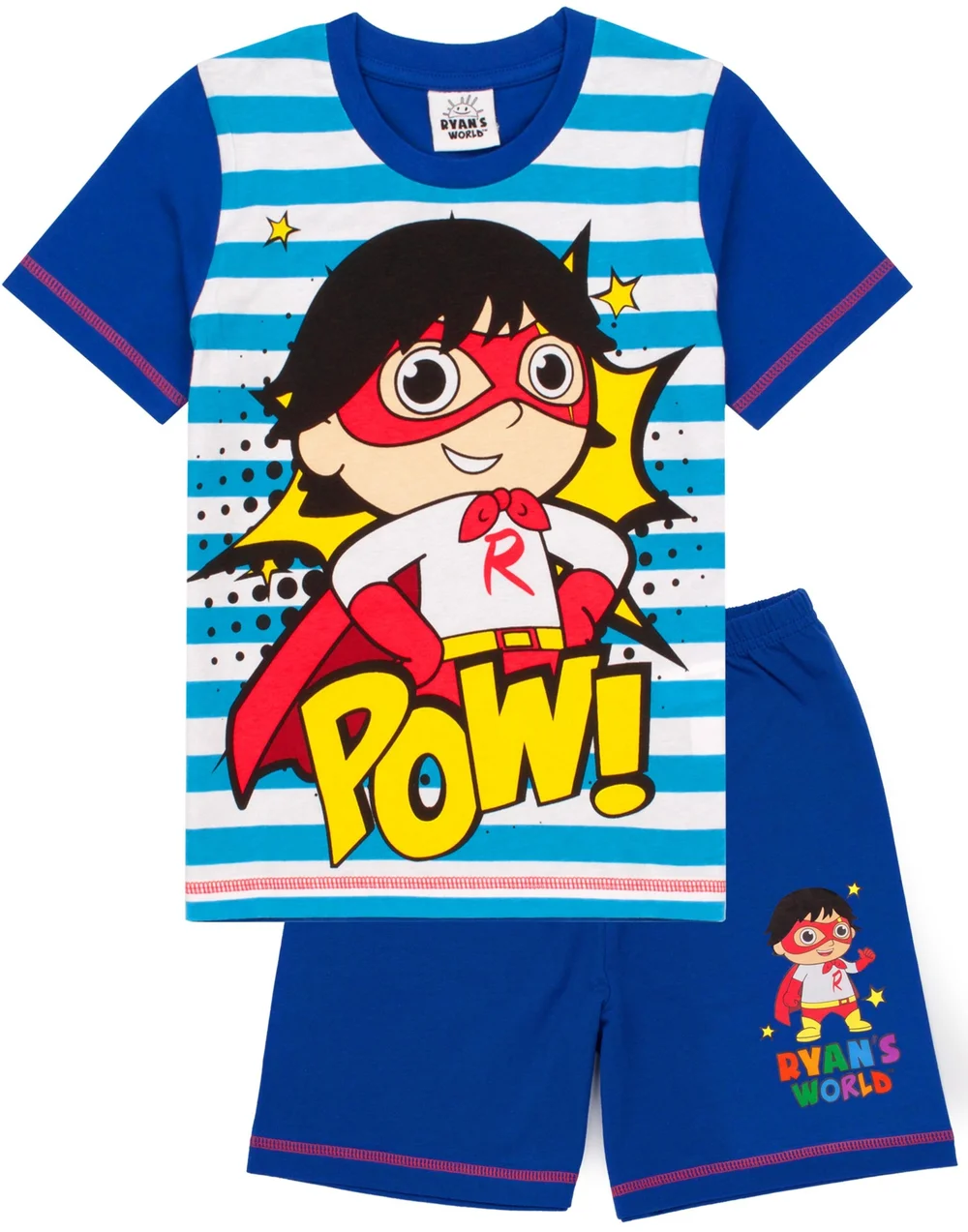 Ryan's World White Striped Kids Shortie Pyjamas (2-8 Years) - Age 2 - 3 Years Image 2