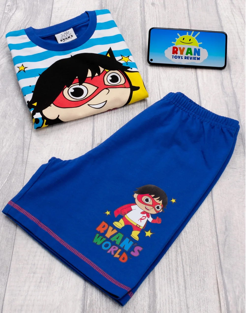 Ryan's World White Striped Kids Shortie Pyjamas (2-8 Years) - Age 2 - 3 Years Image 4
