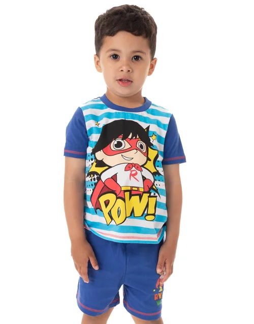 Ryan's World White Striped Kids Shortie Pyjamas (2-8 Years) - Age 2 - 3 Years Image 1
