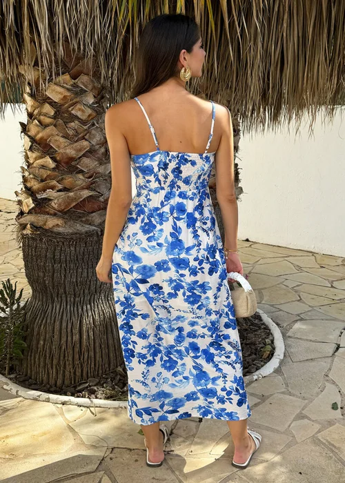 AX Paris Blue Floral Print Strappy Cut Out Midi Dress - 8 Image 5