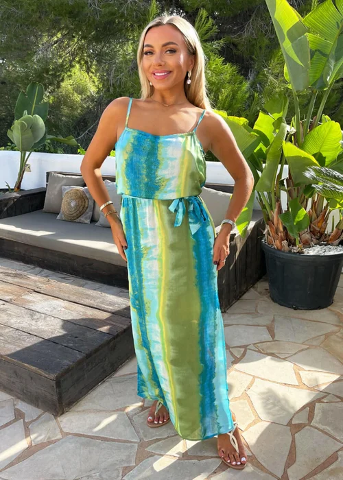 AX Paris Blue Smudge Stripe Print Tie Waist Strappy Midi Dress - 8 Image 3