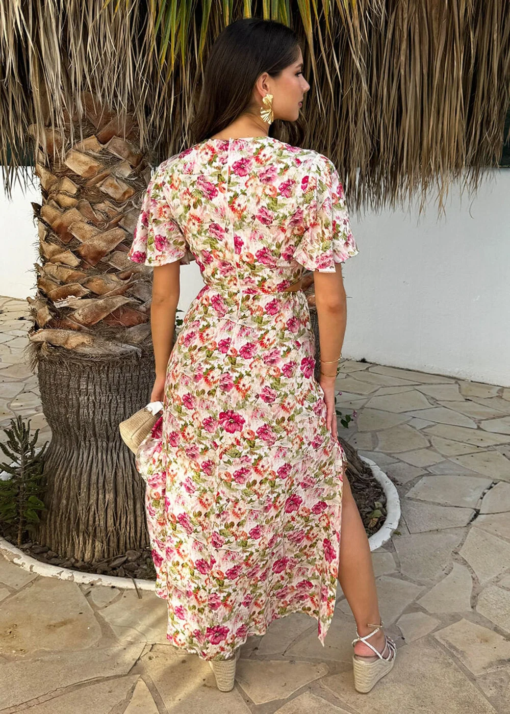 AX Paris Multi Garden Print V Neck Cut Out Knot Detail Midi Dress - 16 Image 5