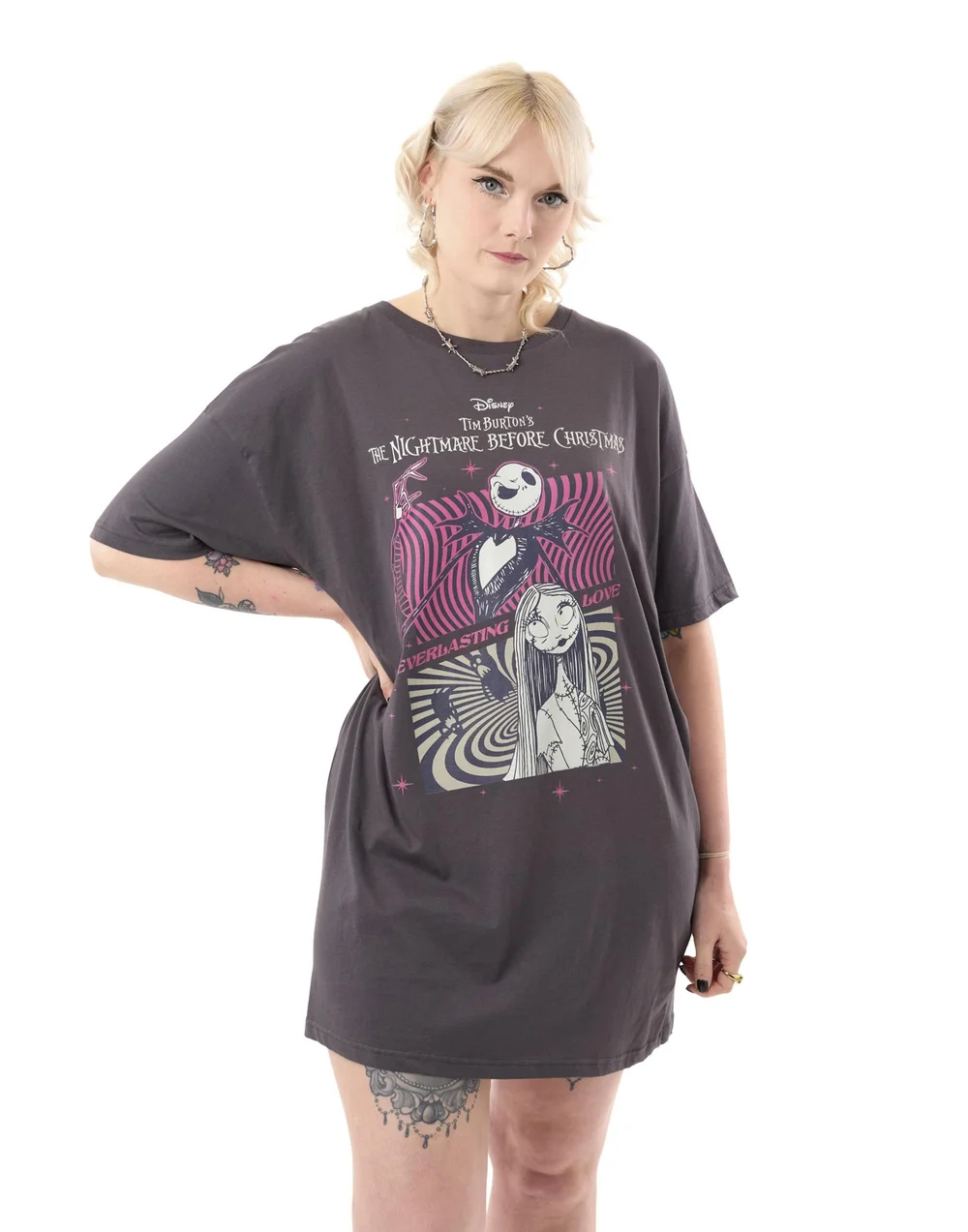 Vanilla Underground Disney The Nightmare Before Christmas Grey Everlasting Love T-Shirt Dress - 2XL Image 1