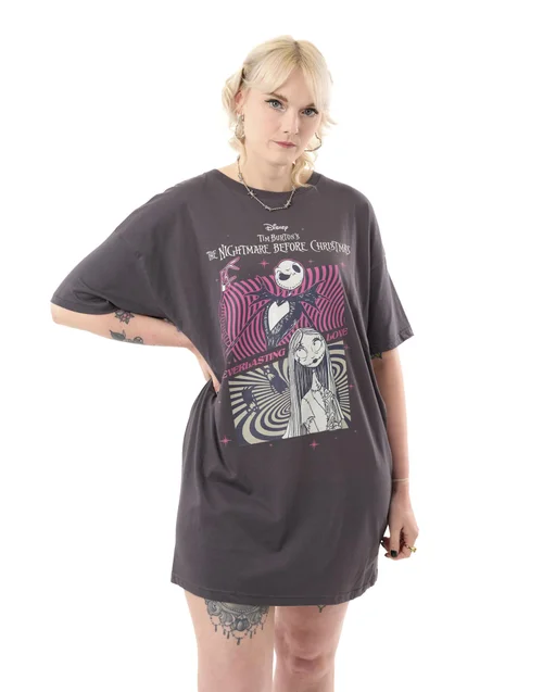 Vanilla Underground Disney The Nightmare Before Christmas Grey Everlasting Love T-Shirt Dress - 2XL Image 1