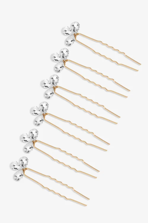 Jon Richard Gold Plated Crystal Leaf Hair Pins - One Size Image 1