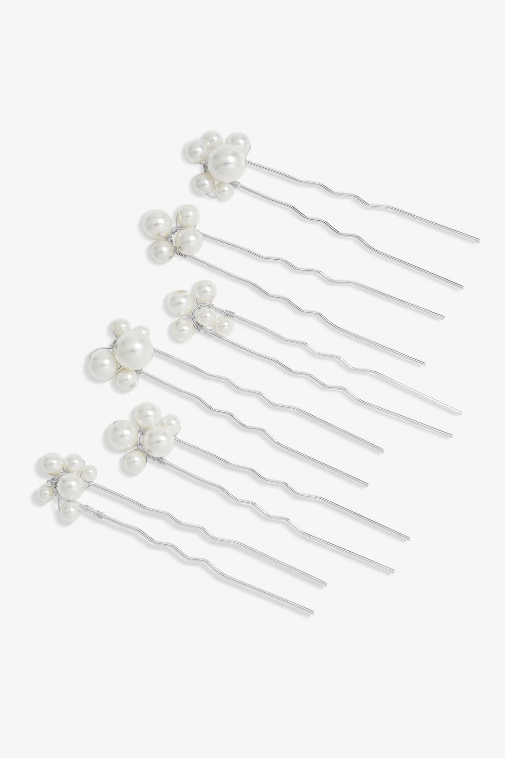 Jon Richard Silver Plated Graduated Pearl Hair Slides Pack Of 6 - One Size Image 1