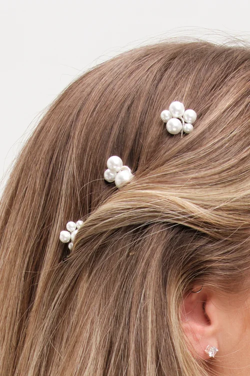 Jon Richard Silver Plated Graduated Pearl Hair Slides Pack Of 6 - One Size Image 3