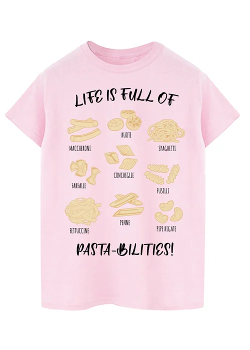 Spiral Galaxy Life Is Full Of Pasta-bilities Pink Boyfriend Fit T-Shirt - S Image 1