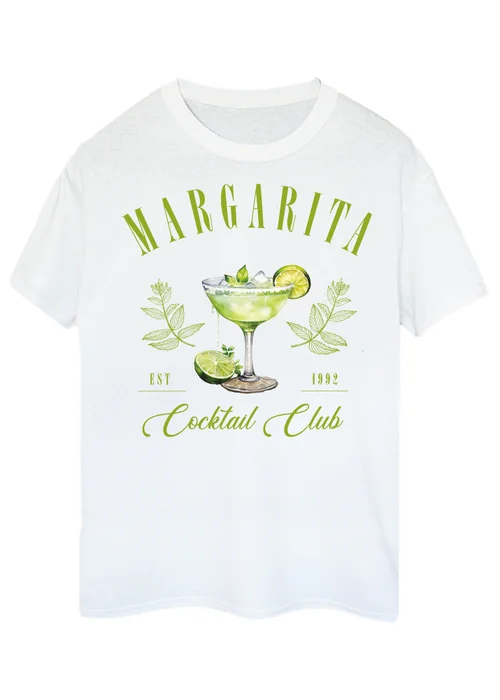 Spiral Galaxy Margarita Cocktail Club White Boyfriend Fit T-Shirt - 5XL Image 1