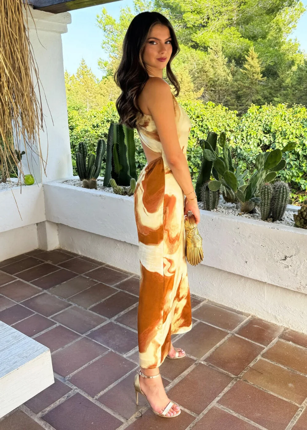 AX Paris Brown Marble Print One Shoulder Open Back Twist Detail Midi Dress - 8 Image 4