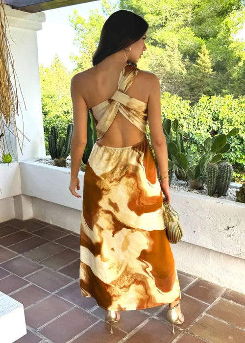 AX Paris Brown Marble Print One Shoulder Open Back Twist Detail Midi Dress - 8 Image 5