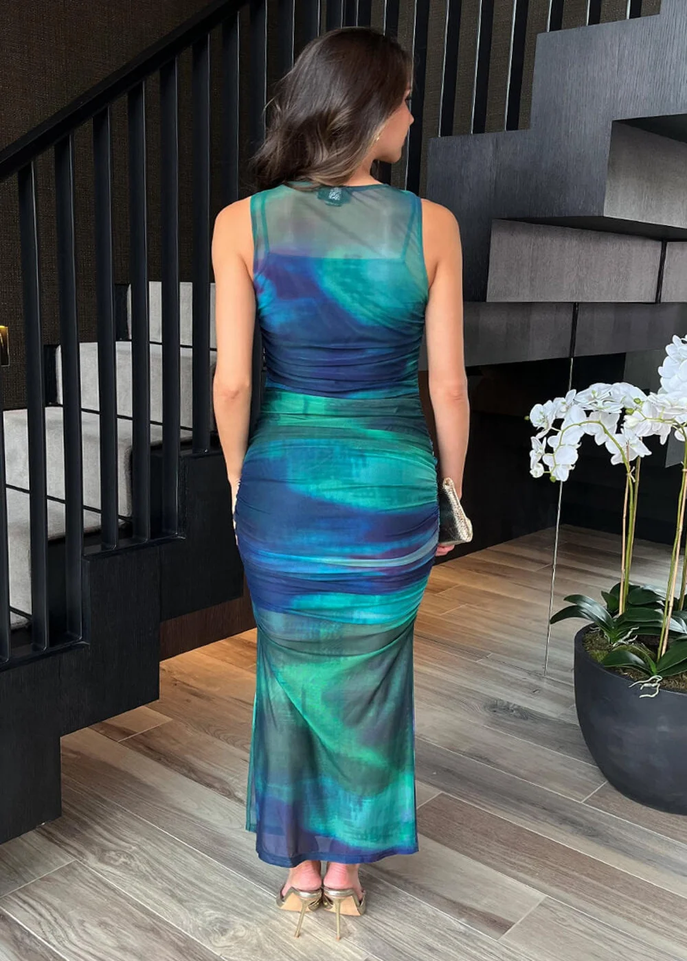 AX Paris Green Tie Dye Print Mesh Overlay Bodycon Midi Dress - 12 | Matalan AX Paris Green Tie Dye Print Mesh Overlay Bodycon Midi Dress - 12 | Matalan