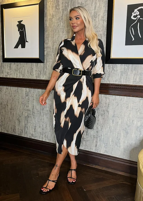 AX Paris Multi Marble Print Belted Wrap Collared Midi Dress - 8 Image 2