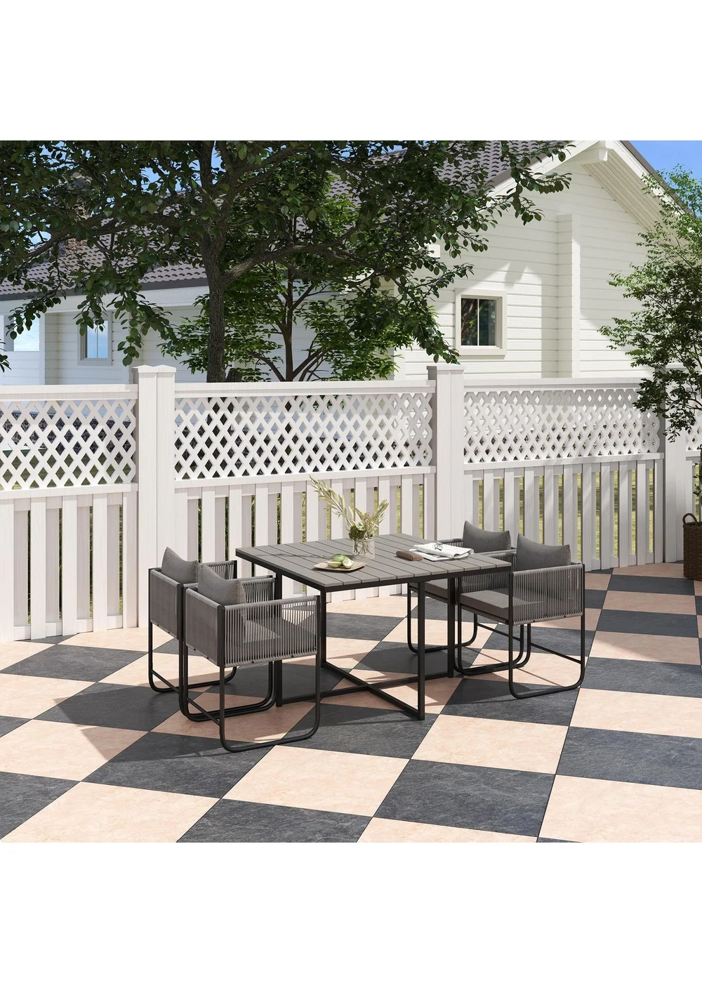 Outsunny Rattan Dining Set Rattan Cube Dining Sets with Spacesaving Design - One Size Image 1