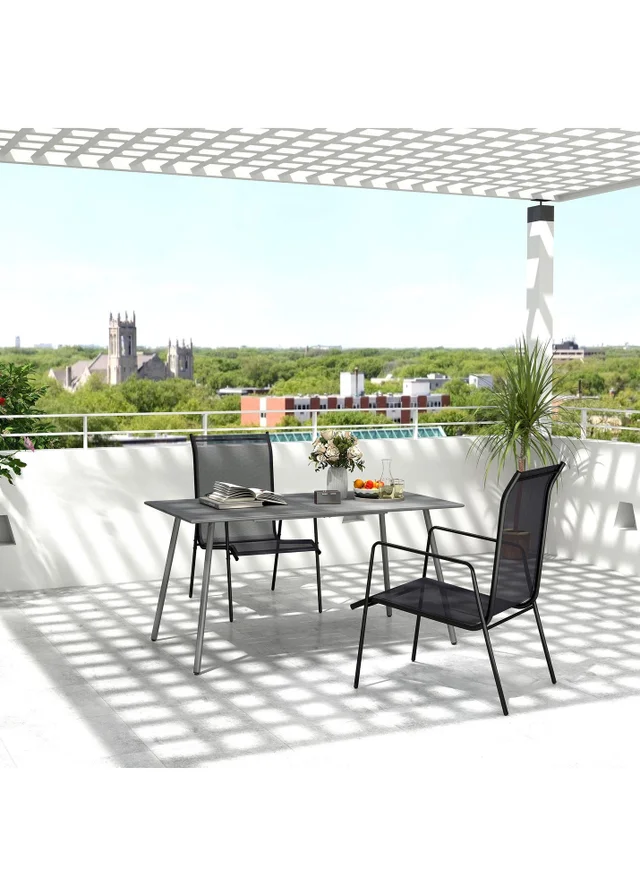 Outsunny Garden Table for 4 to 6 Person with Slat Top Steel Frame