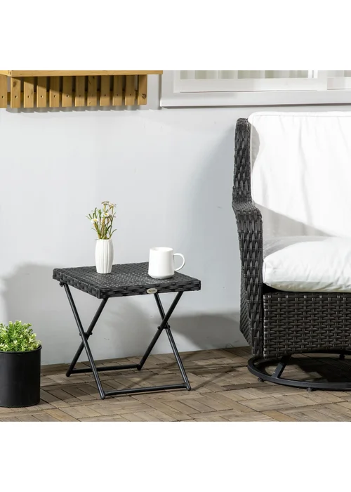 Outsunny Folding Square Rattan Coffee Table with Steel Frame Bistro Garden - One Size Image 1