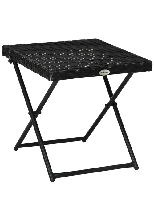 Outsunny Folding Square Rattan Coffee Table with Steel Frame Bistro Garden - One Size Image 2