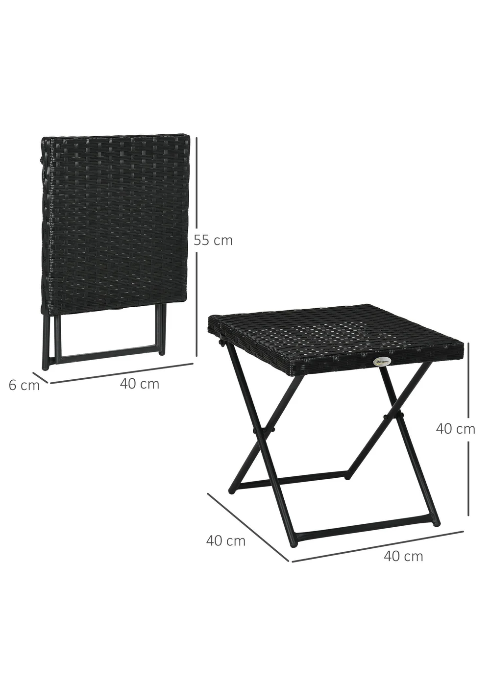 Outsunny Folding Square Rattan Coffee Table with Steel Frame Bistro Garden - One Size Image 3