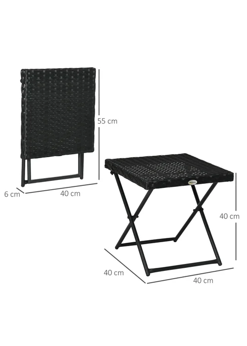 Outsunny Folding Square Rattan Coffee Table with Steel Frame Bistro Garden - One Size Image 3