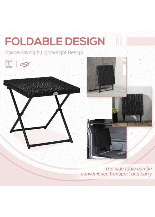 Outsunny Folding Square Rattan Coffee Table with Steel Frame Bistro Garden - One Size Image 4