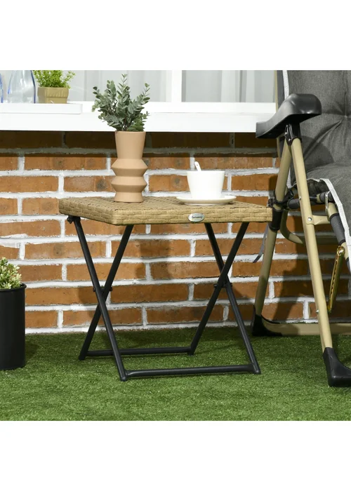 Outsunny Folding Square Rattan Coffee Table with Steel Frame Bistro Garden - One Size Image 1