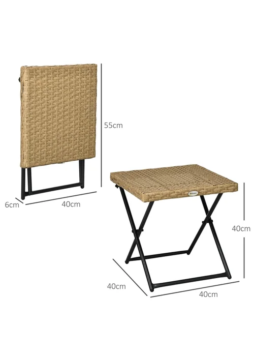 Outsunny Folding Square Rattan Coffee Table with Steel Frame Bistro Garden - One Size Image 3
