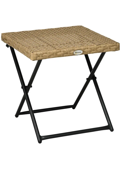 Outsunny Folding Square Rattan Coffee Table with Steel Frame Bistro Garden - One Size Image 2