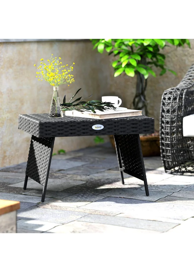 Outsunny Foldable Outdoor Coffee Table Steel Frame Rattan Side Table
