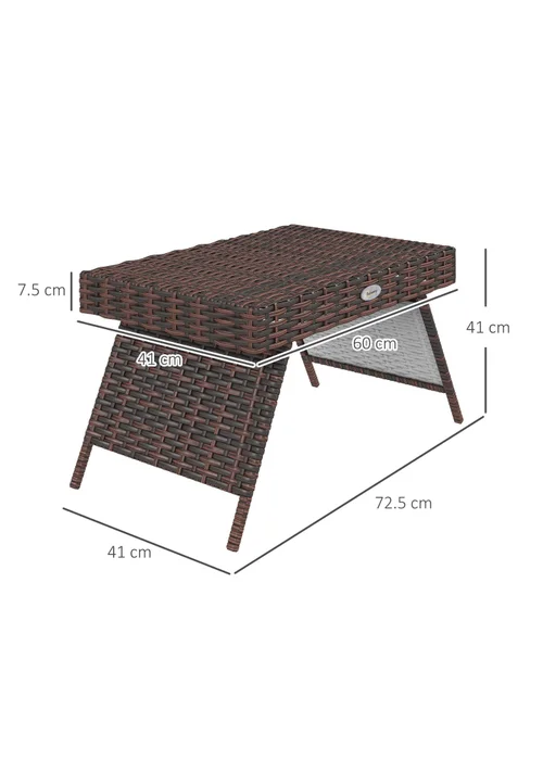 Outsunny Foldable Outdoor Coffee Table Steel Frame Rattan Side Table - One Size Image 3