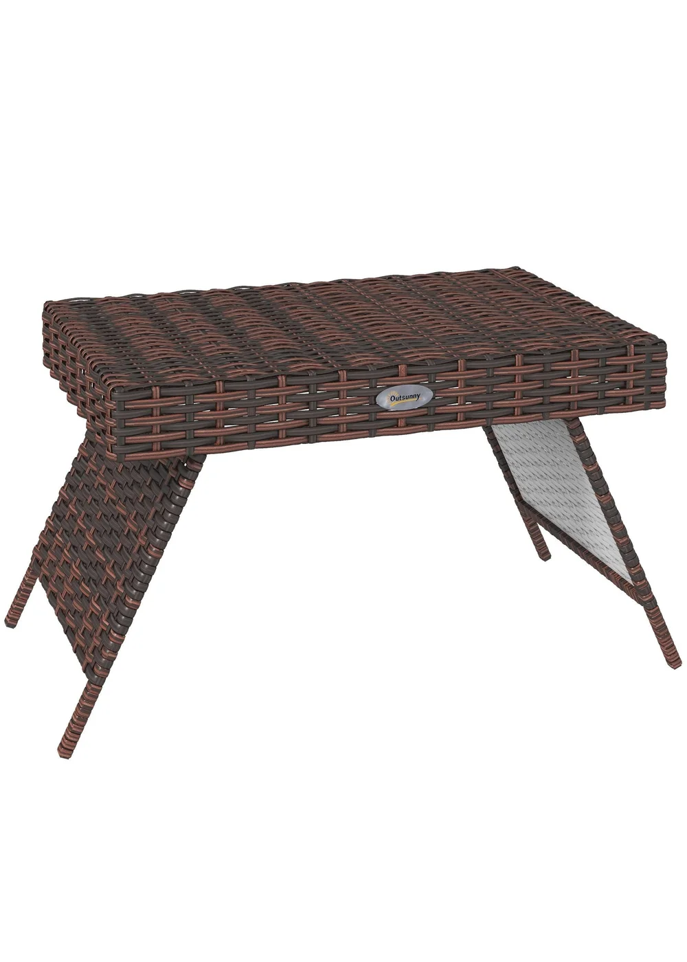 Outsunny Foldable Outdoor Coffee Table Steel Frame Rattan Side Table - One Size Image 2
