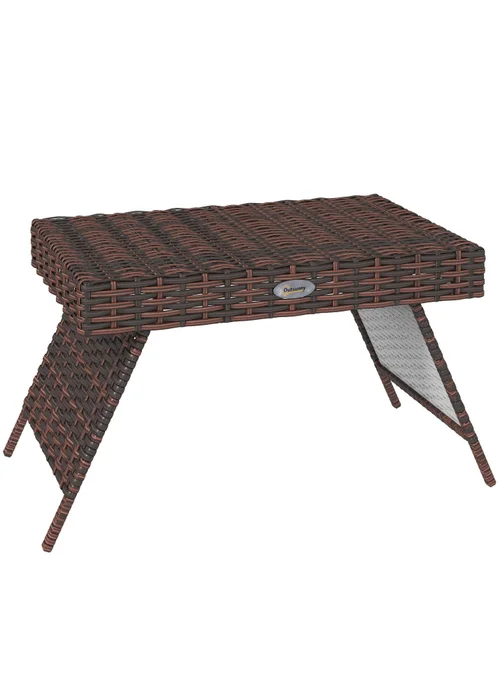 Outsunny Foldable Outdoor Coffee Table Steel Frame Rattan Side Table - One Size Image 2