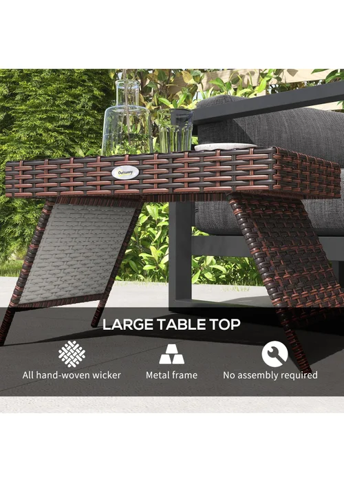 Outsunny Foldable Outdoor Coffee Table Steel Frame Rattan Side Table - One Size Image 5