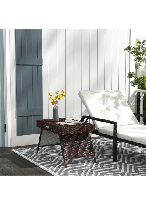 Outsunny Foldable Outdoor Coffee Table Steel Frame Rattan Side Table - One Size Image 1