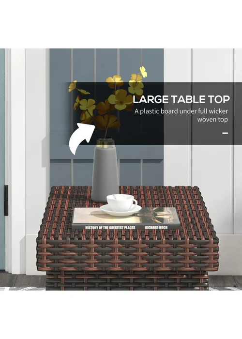 Outsunny Foldable Outdoor Coffee Table Steel Frame Rattan Side Table - One Size Image 4