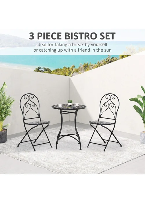 Outsunny 3 PCs Garden Bistro Set with Balcony Table and Chairs Metal Frame - One Size Image 4