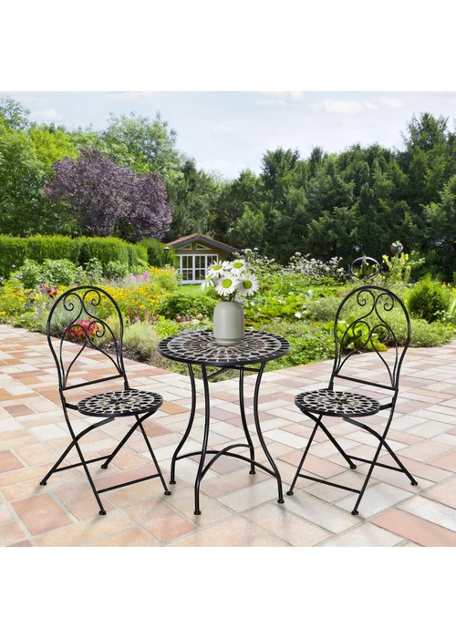 Outsunny 3 PCs Garden Bistro Set with Balcony Table and Chairs Metal Frame - One Size Image 1