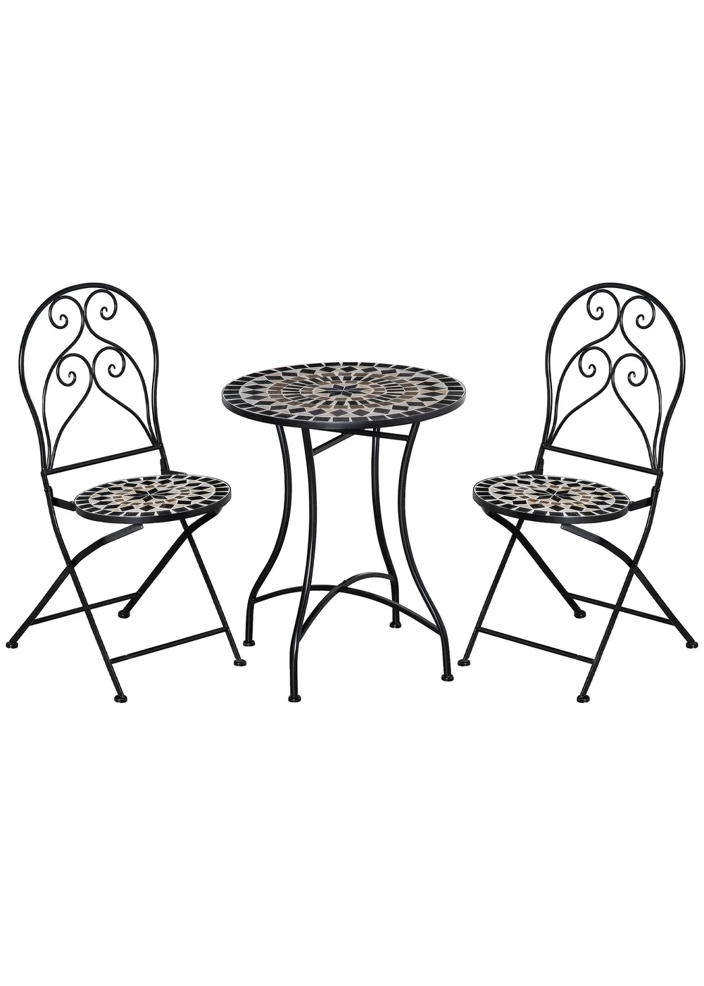 Outsunny 3 PCs Garden Bistro Set with Balcony Table and Chairs Metal Frame - One Size Image 2