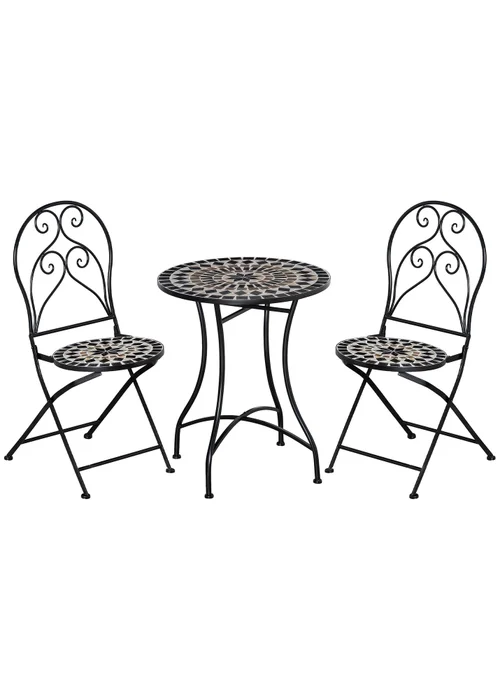 Outsunny 3 PCs Garden Bistro Set with Balcony Table and Chairs Metal Frame - One Size Image 2