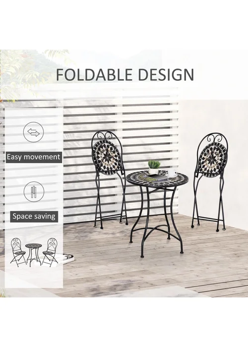 Outsunny 3 PCs Garden Bistro Set with Balcony Table and Chairs Metal Frame - One Size Image 5