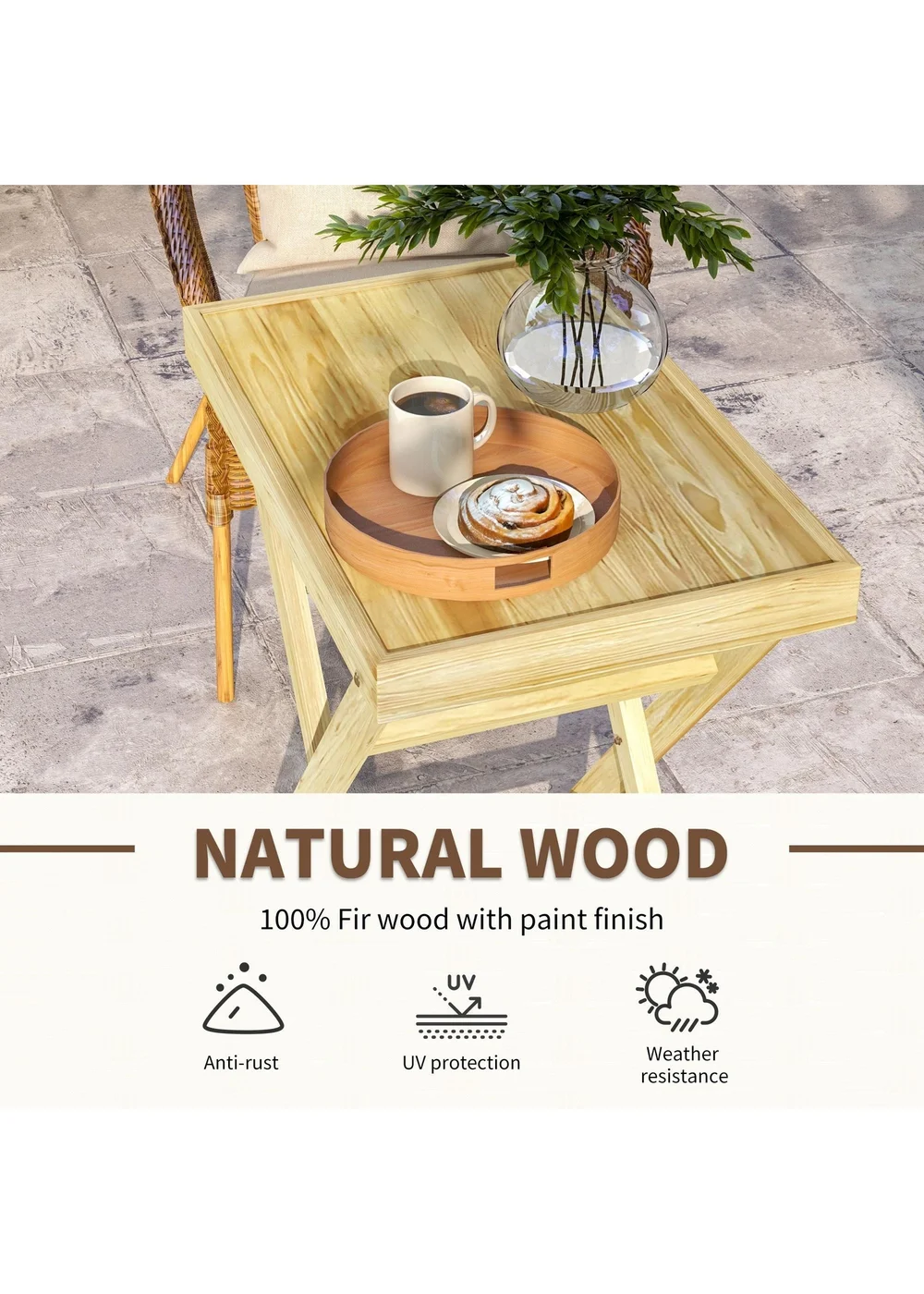 Outsunny Wooden Garden Table Outdoor Side Table Natural (68cmx44cmx75cm) - One Size Image 4