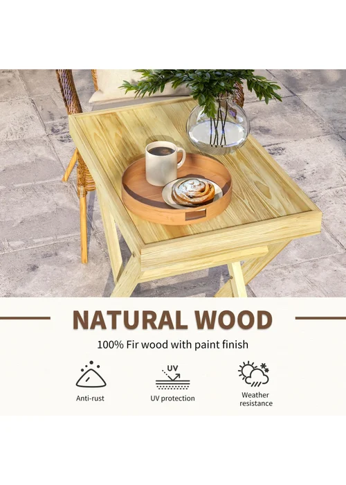 Outsunny Wooden Garden Table Outdoor Side Table Natural (68cmx44cmx75cm) - One Size Image 4