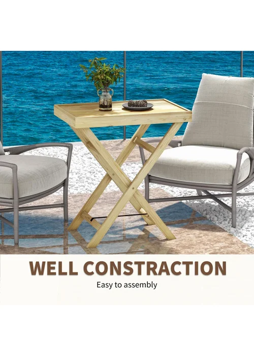 Outsunny Wooden Garden Table Outdoor Side Table Natural (68cmx44cmx75cm) - One Size Image 5